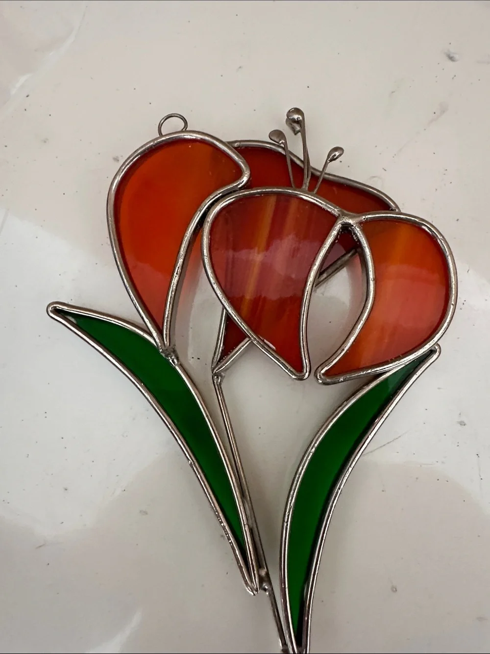 Vintage Stained Glass Butterfly and Flower Wall Decor - Yellow, Orange, Green